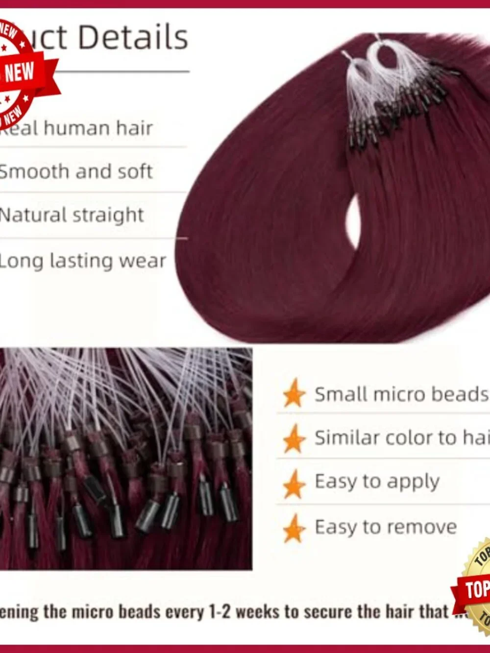 24 Inch Human Hair Micro Bead Extensions Straight Natural Long 50g